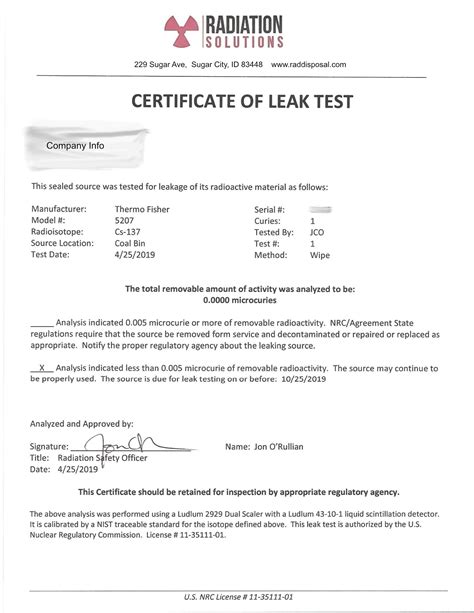 nuclear gauge leak test procedure|radioactive leak test.